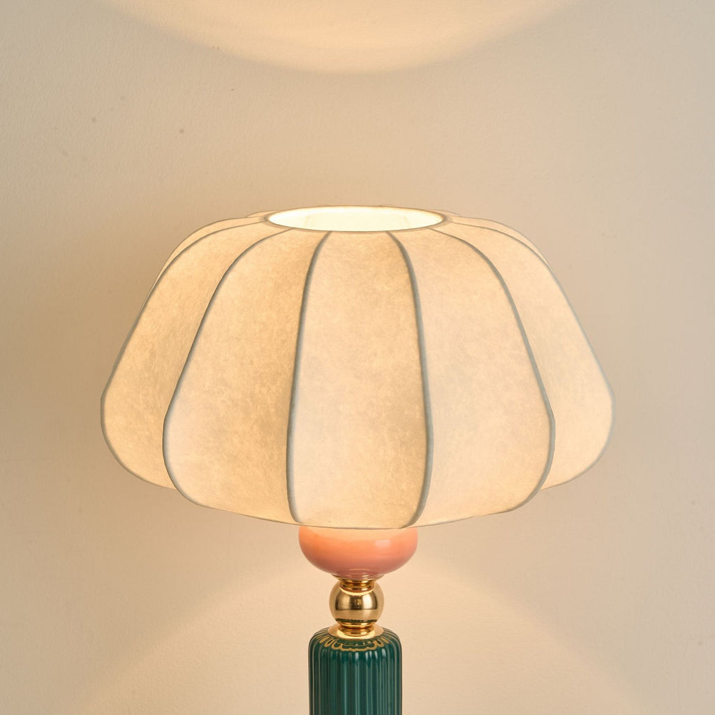 Danish Pastel Ceramic Table Lamp, Ribbed Fabric Shade