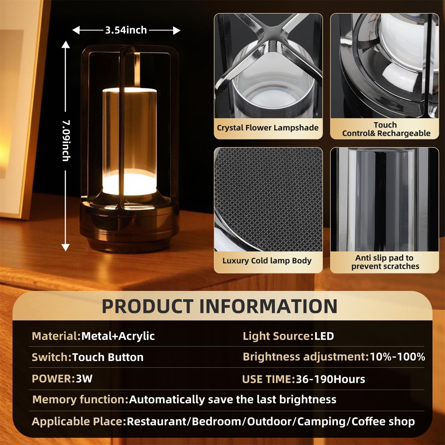 2pcs Portable Touch Control Table Lamp With 5000mAh Battery