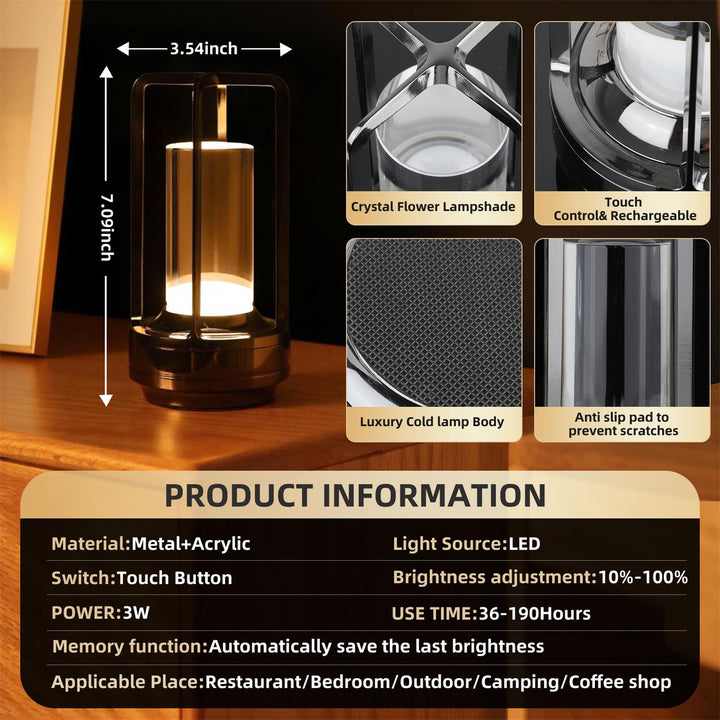 Dimension diagram for Portable Touch Control Table Lamp, 5000mAh Battery 3-Color Dimming, Cordless LED for Bedroom