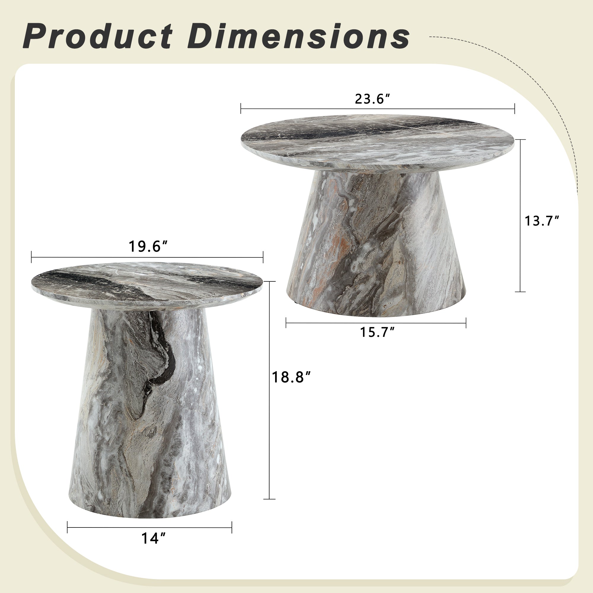 Nested Round Coffee Table Set, Grey Veneer
