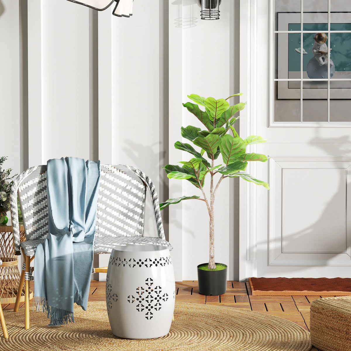 Artificial Fiddle Leaf Fig Tree, 43 in. Faux Potted Plant, Green, for Living Room — detail view 2