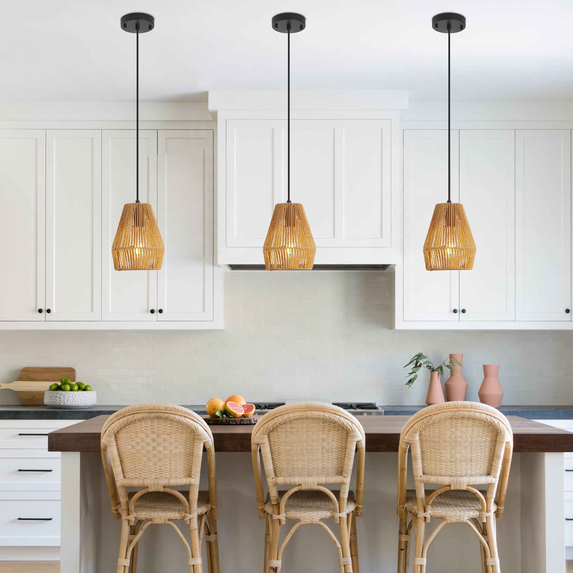 7inch Set Of 3 Rustic Hemp Rope Pendant Light