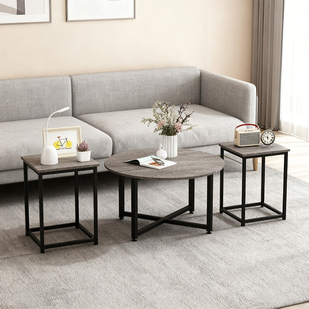 3-Piece Coffee and End Table Set, Round and Square