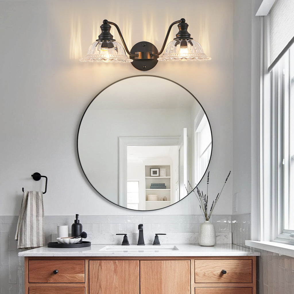 20 Inch 2-Light Vintage Bathroom Wall Sconce -- Elegant Black Metal An