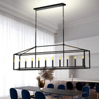 Farmhouse Rectangular 10-Light Linear Chandelier, Matte Black Finish