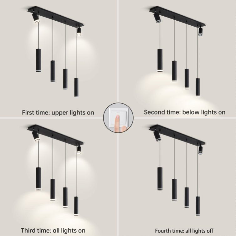 Modern Cylinder Kitchen Island Pendant Light, 6-Light, Matte Black, 39 in. — detail view 2