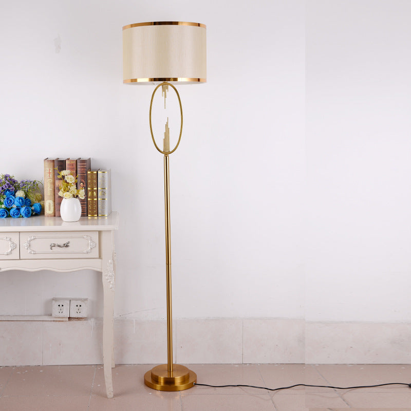 Brass Hoop Floor Lamp with White Drum Shade, 65 Inch