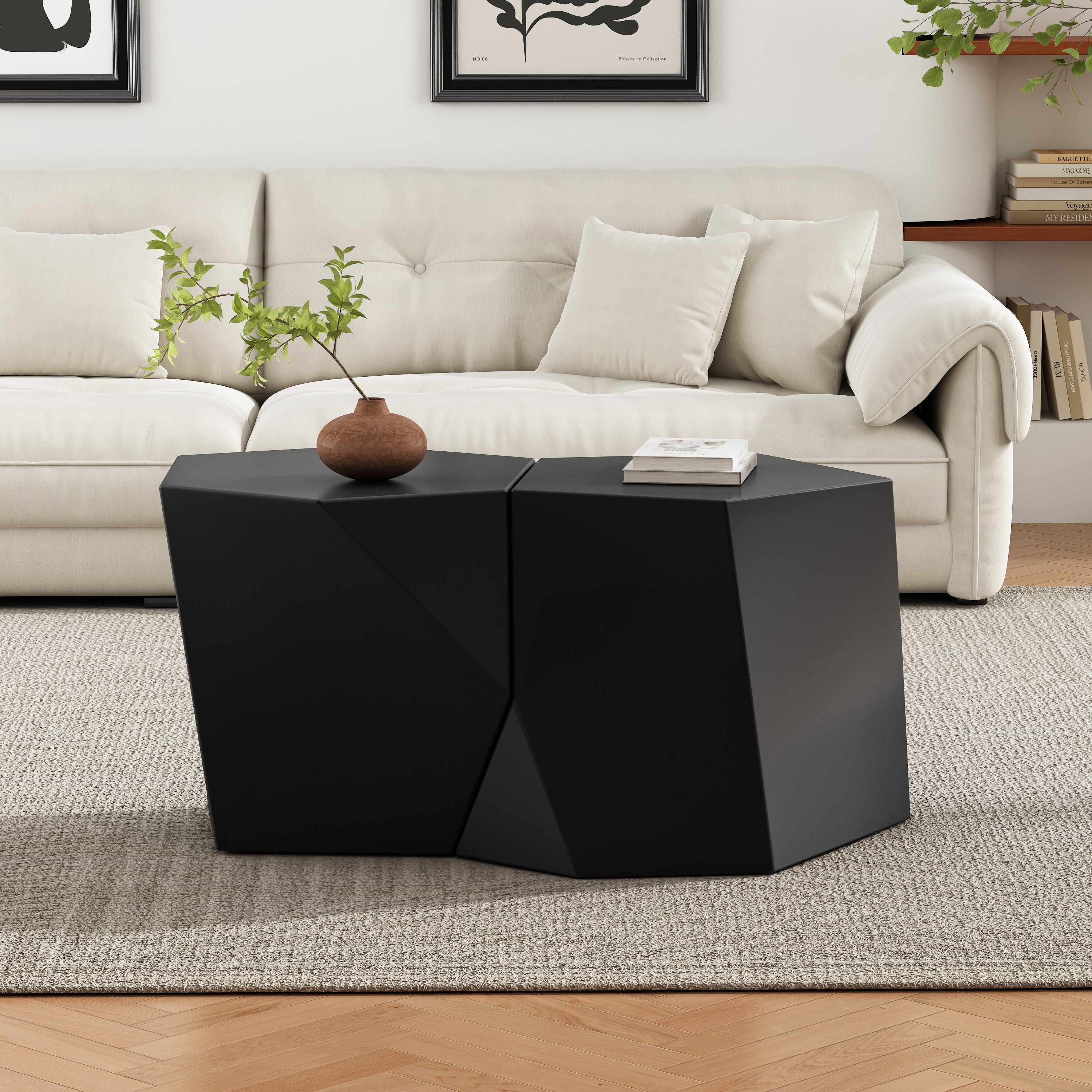 Modern Stone-Composite Coffee Table Set
