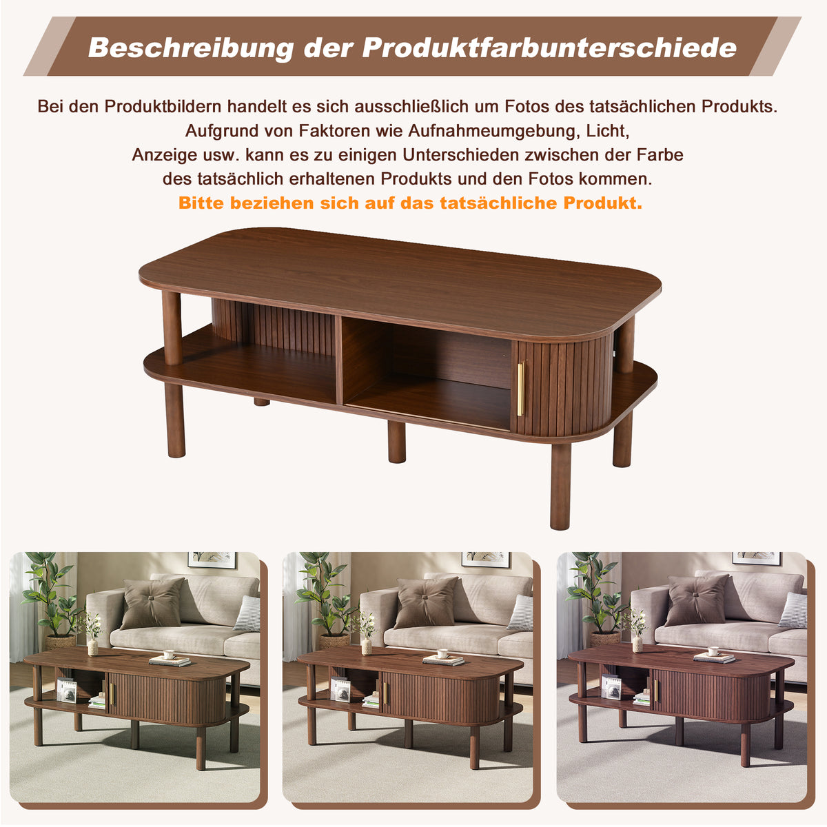 Scandinavian Coffee Table with Roller Door, Walnut Finish