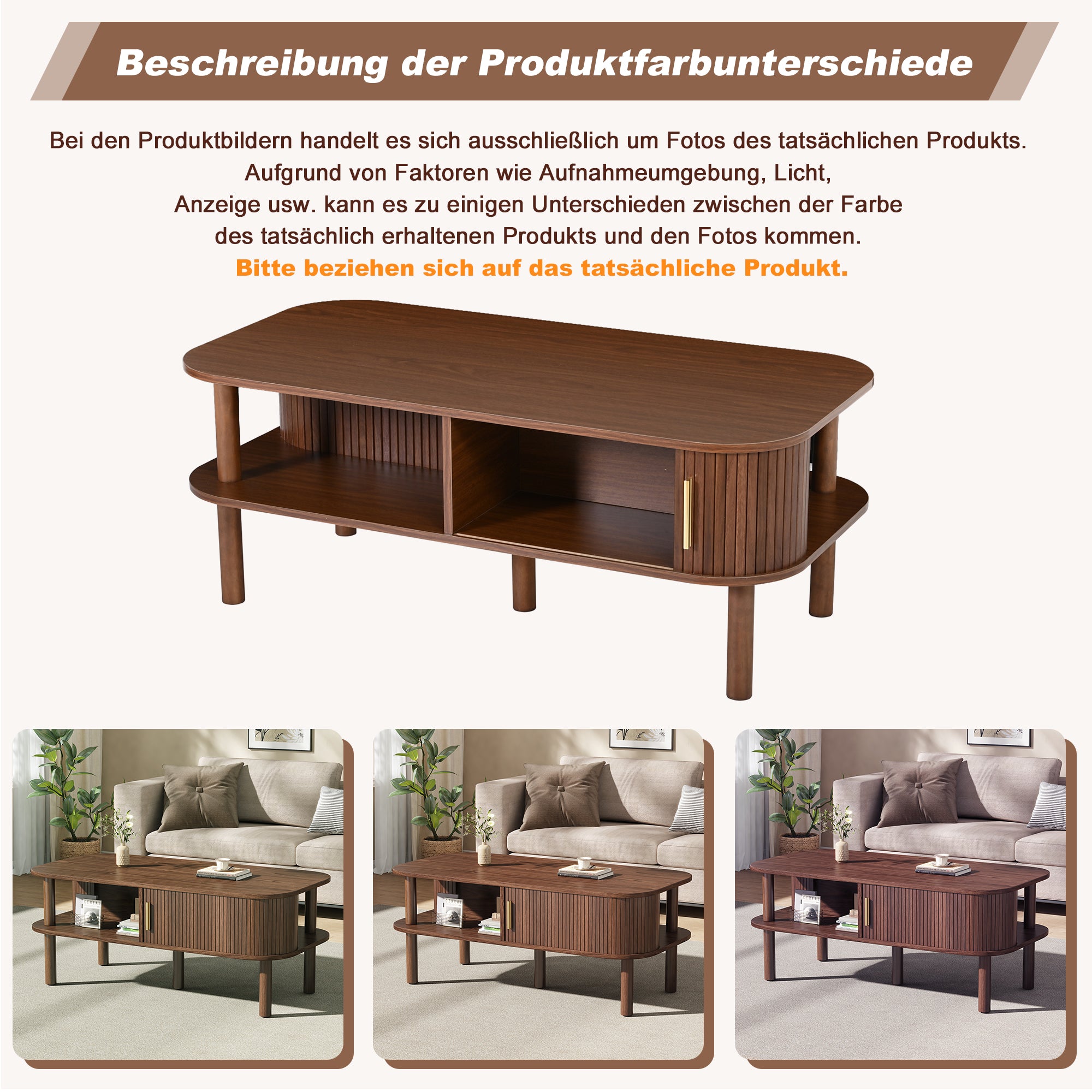 Scandinavian Coffee Table with Roller Door, Walnut Finish