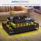 Modern LED Coffee Table with Sliding-Drawer Storage