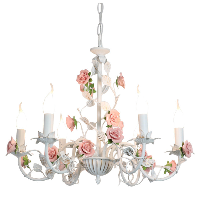 French Wrought Iron Floral Chandelier, 3, 6 or 8 Lights