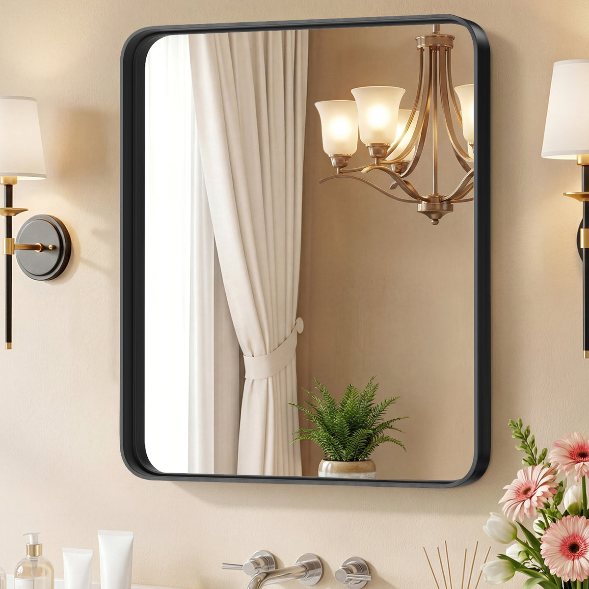 Rectangular Metal Frame Wall Mirror, Wide Border, Black, Silver or Gold, 24 x 40 or 30 x 30 in. — detail view 2