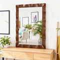 Farmhouse Solid Wood-Framed Wall Mirror, Rustic Rectangular Vanity Mirror, 41.5 x 28 in. for Bathroom — Brown