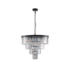 4-Tier K9 Crystal Chandelier, Black Iron Frame, 24 In. Wide