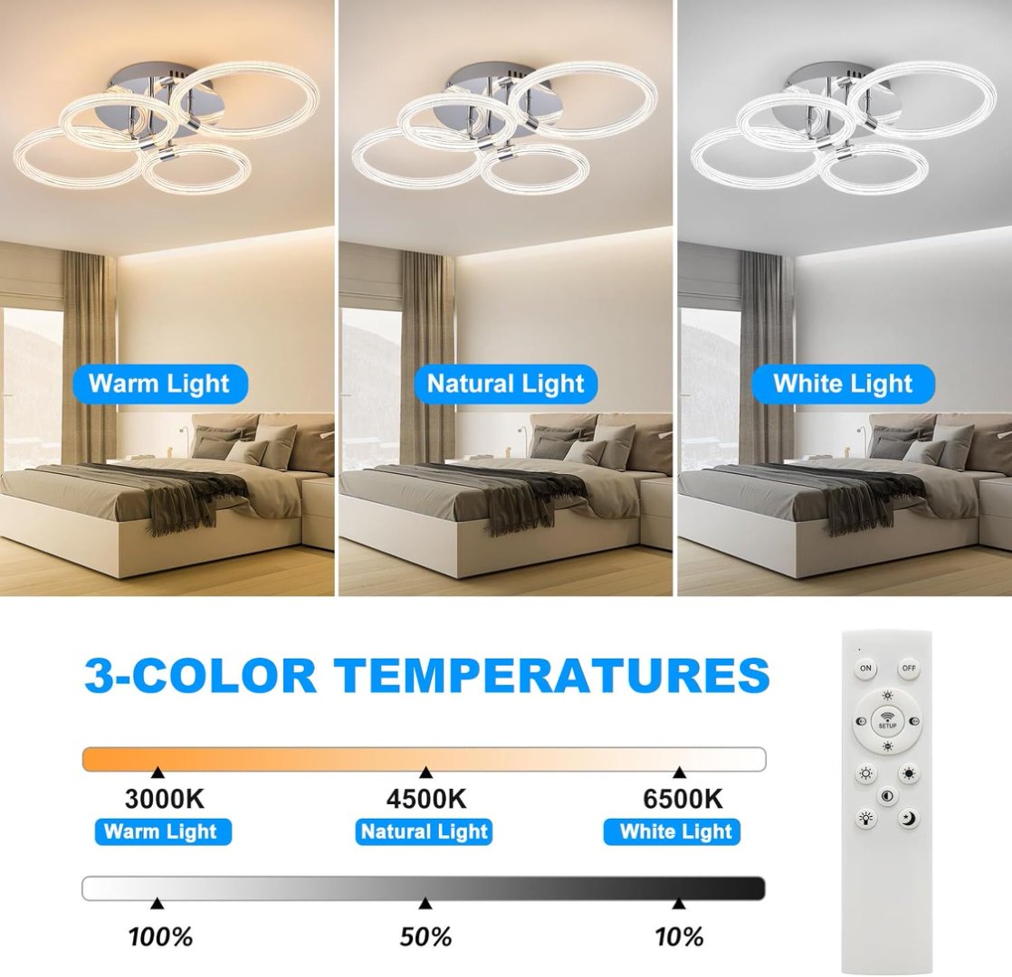 Modern LED Ceiling Light, 4-Head Acrylic Flush Mount — detail view