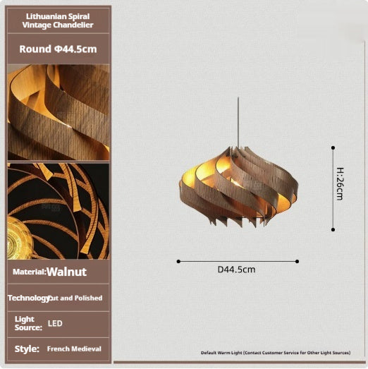 Retro Spiral Chandelier, Walnut-Tone or Cotton White