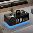 Height-Adjustable Coffee Table with Hidden Storage, Matte Black
