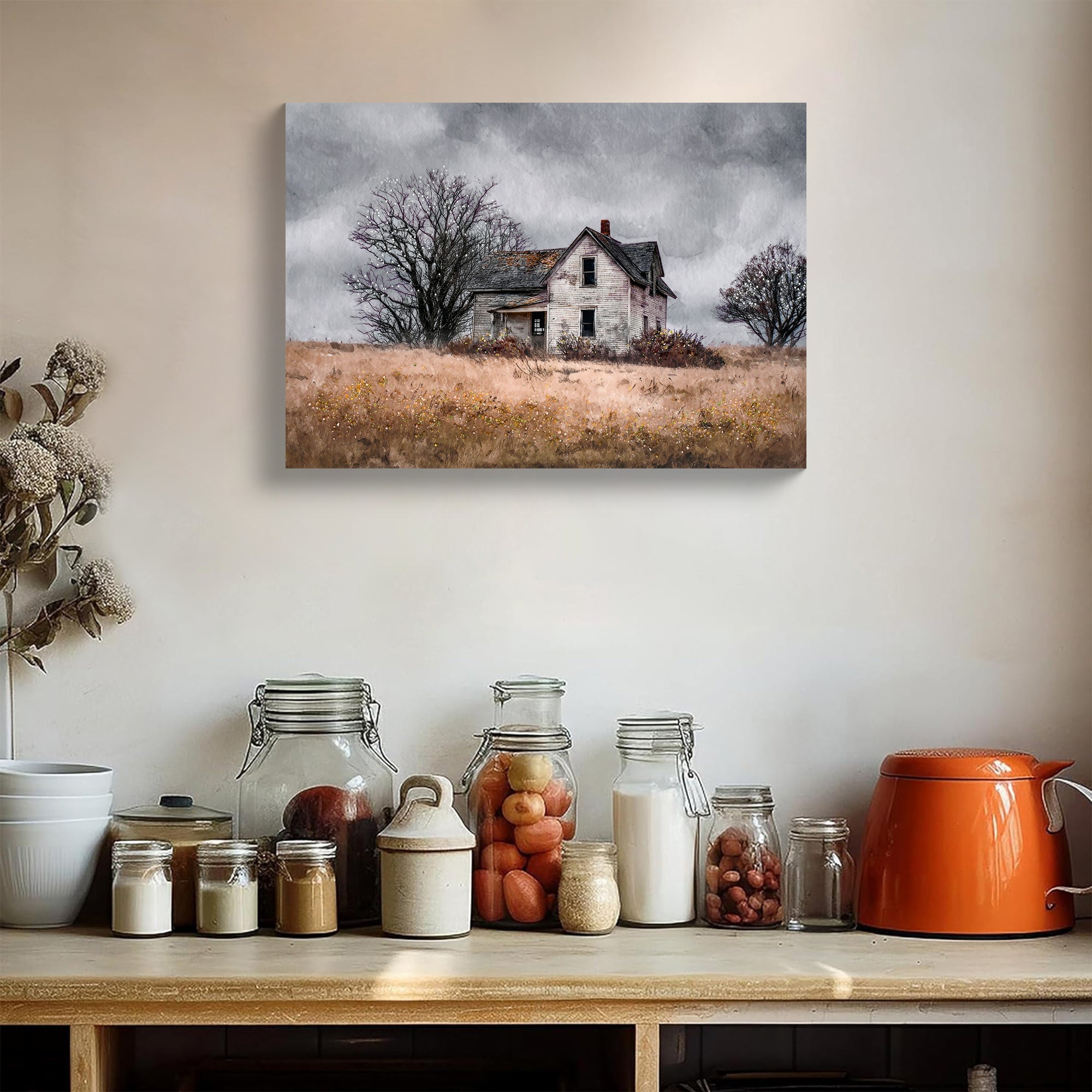 Framed Rustic Farmhouse Wall Art Vintage Barn Wall Art Country Field L