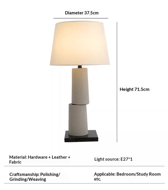 Leather-Wrapped Table Lamp, Cream with Black Piping, 25 Inch