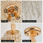 Crystal 5-Light Waterfall Chandelier, Cascading Bead Strings, Gold Finish, 16 in.