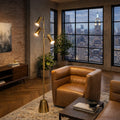 Brass Gold LED Floor Lamp, Rotary Switch, Triple Spotlights, Cone Base