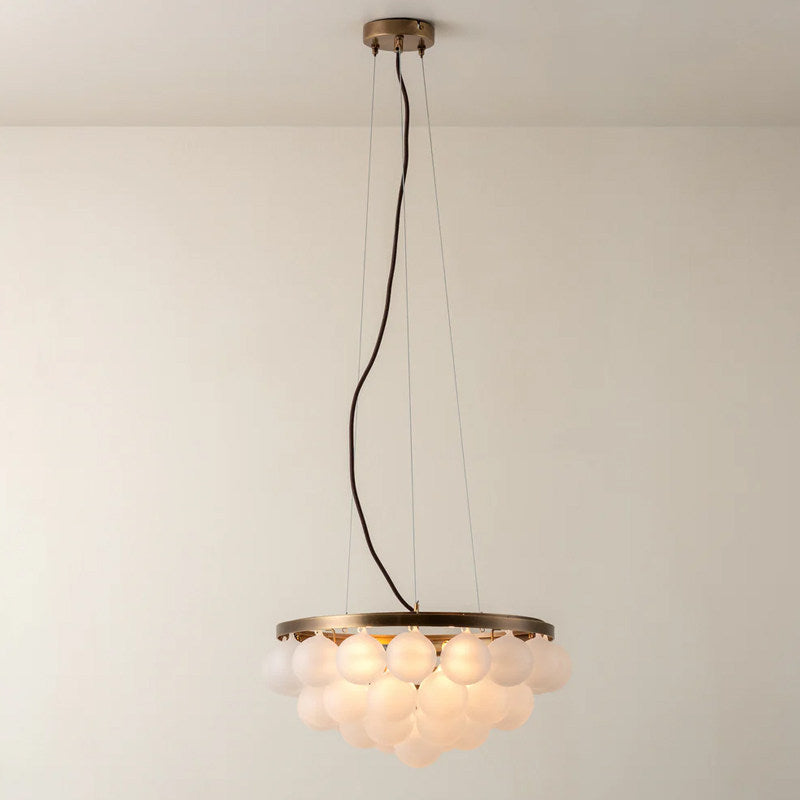 Modern Glass-Shade Chandelier with Metal Base, Two Sizes