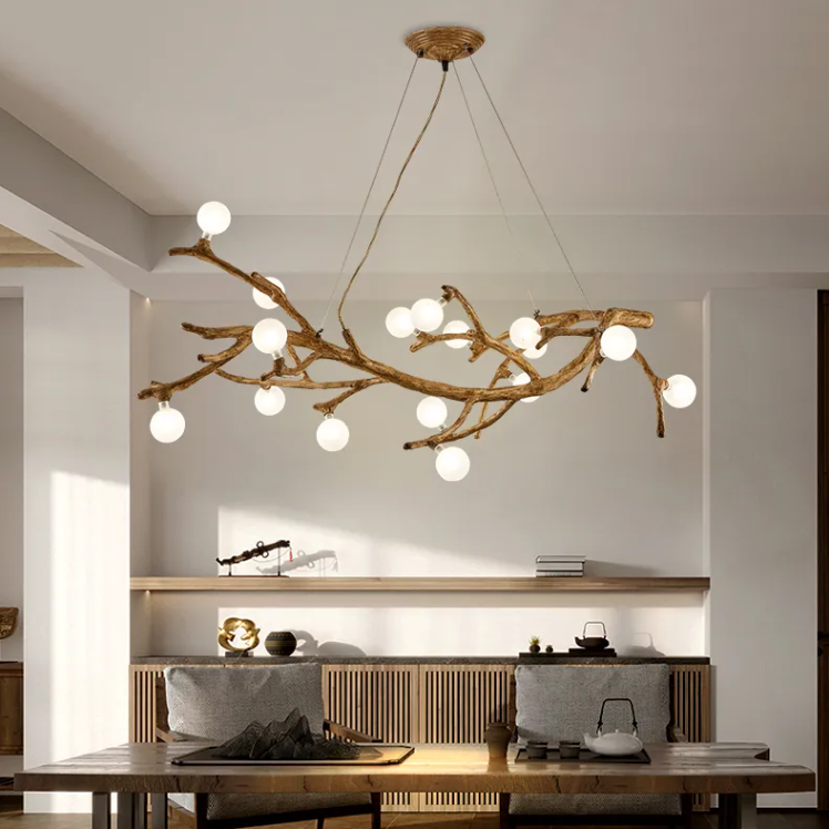 10-Light Tree Branch Chandelier, Wabi-Sabi Resin, Warm LED
