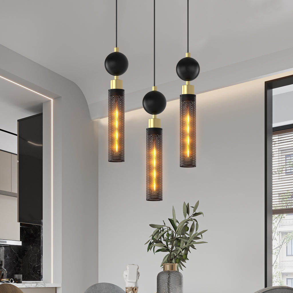 Modern Black Wrought Iron Pendant Light, Adjustable Kitchen Island Fixture