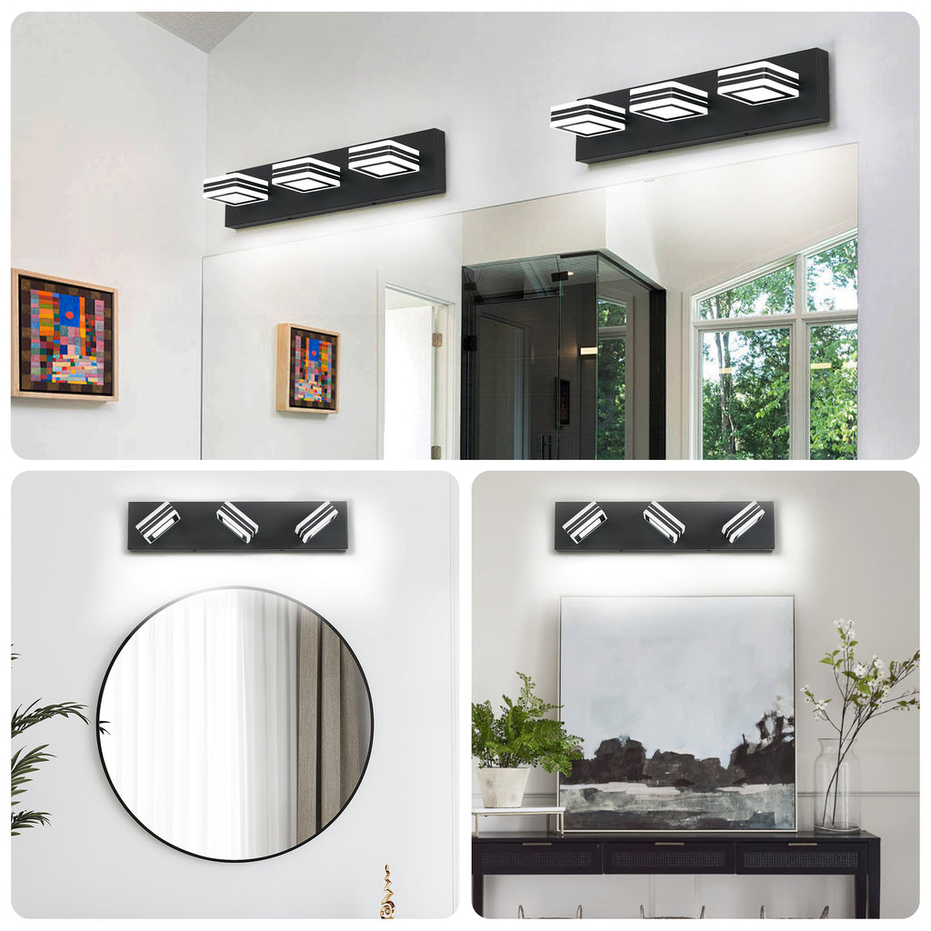 Matte Black Vanity Light Fixtures 3 Lights Up And Down LED Modern Bath