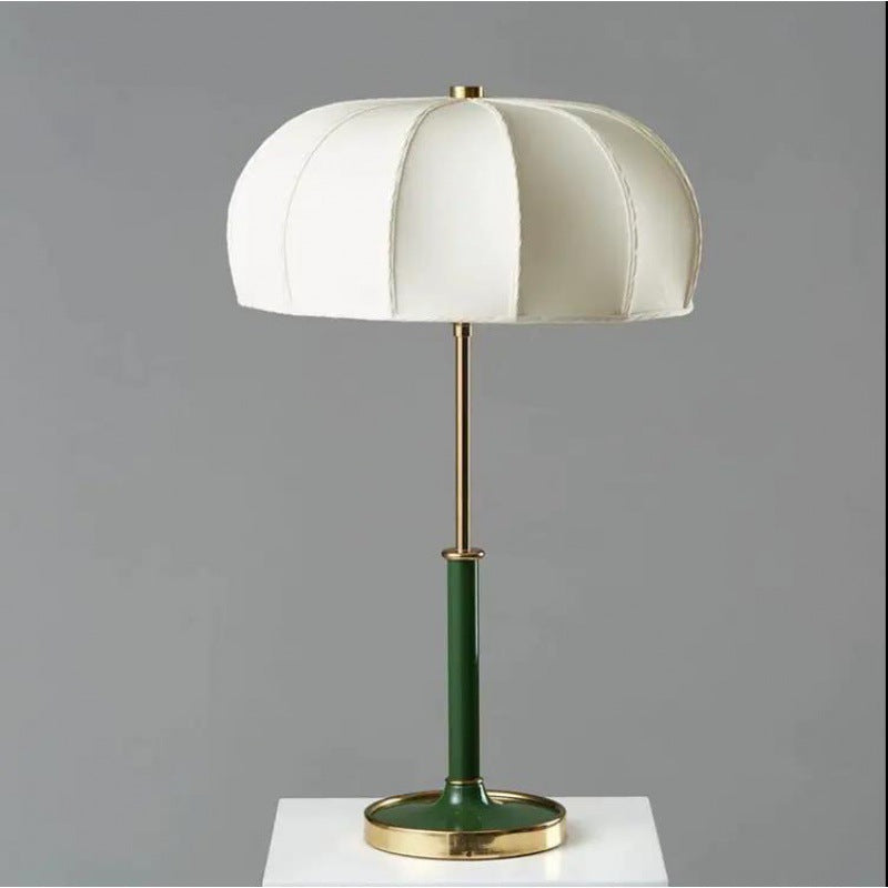 Retro Umbrella Shade Table Lamp, Green Stem and Brass, 24 Inch