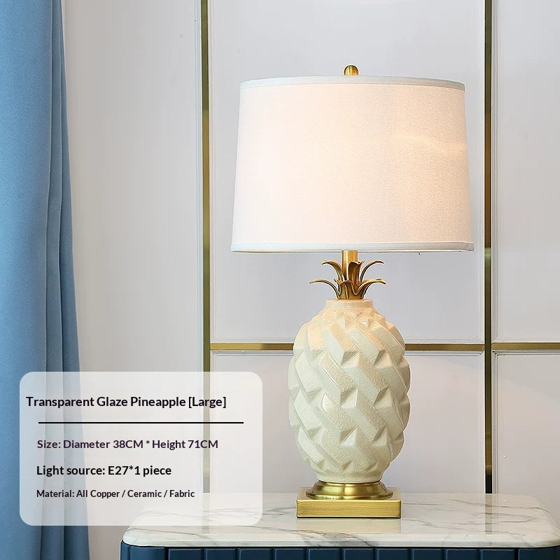 Ceramic Pineapple Table Lamp, Yellow with Brass-Tone Base