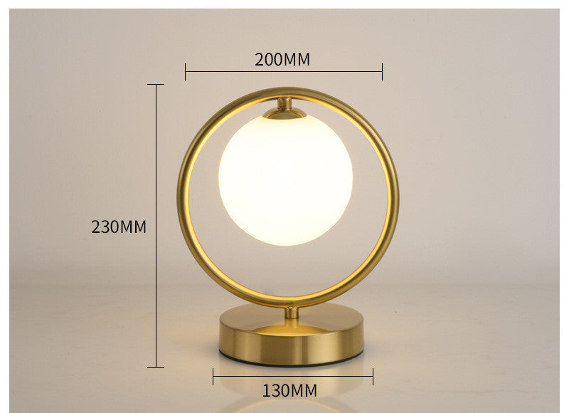 Brass Ring Table Lamp with Opal Glass Globe, Touch Switch