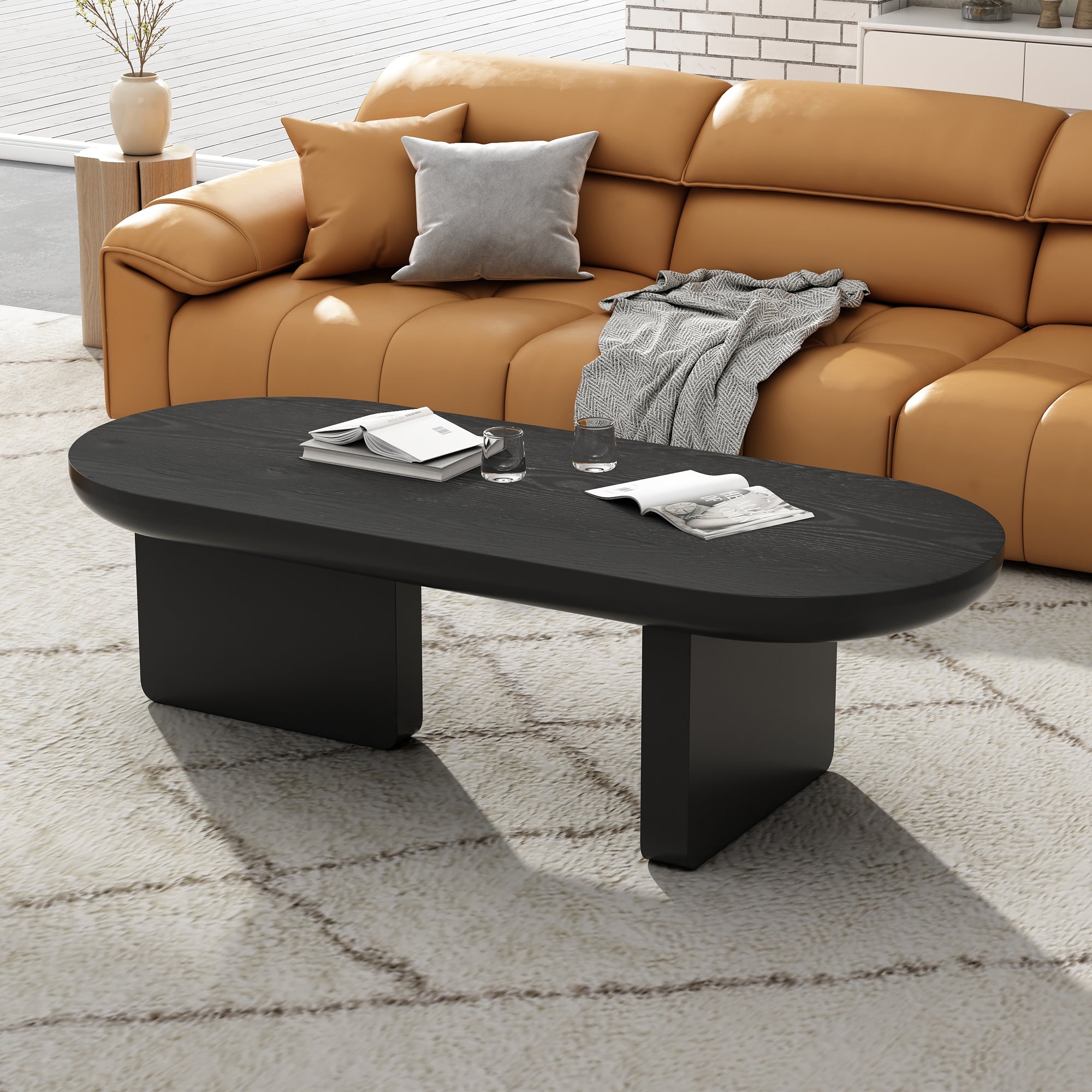 Modern Oval Coffee Table, Matte Black
