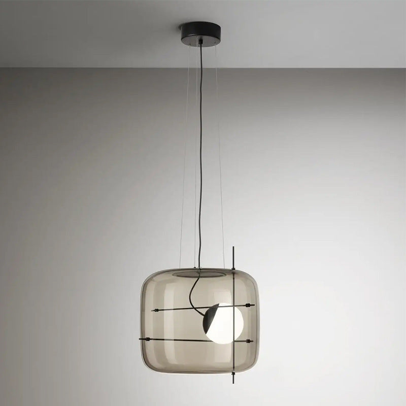 Art Glass Bedside Pendant Light, Smoke Gray, Clear or Cognac