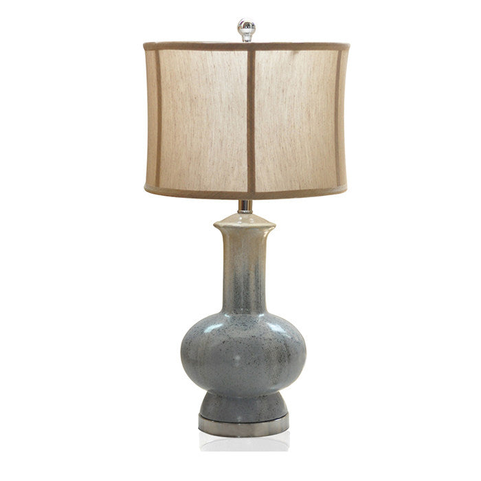 Glazed Ceramic Gourd Table Lamp, Speckled Gray Finish