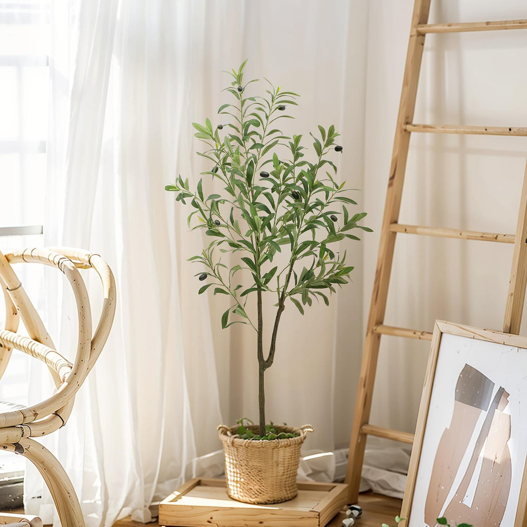 Artificial Olive Tree, Faux Potted Silk Floor Plant, Tall Indoor Tree