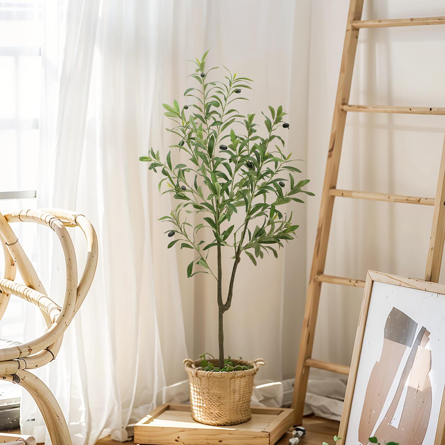 Artificial Olive Tree, Faux Potted Silk Floor Plant, Tall Indoor Tree