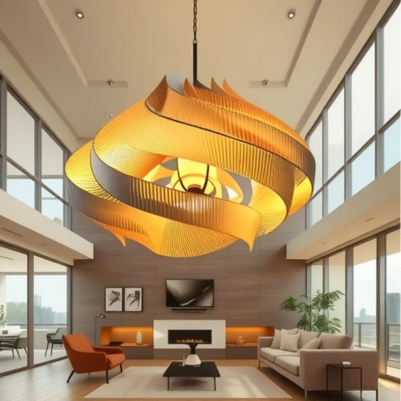 Retro Spiral Chandelier, Walnut-Tone or Cotton White