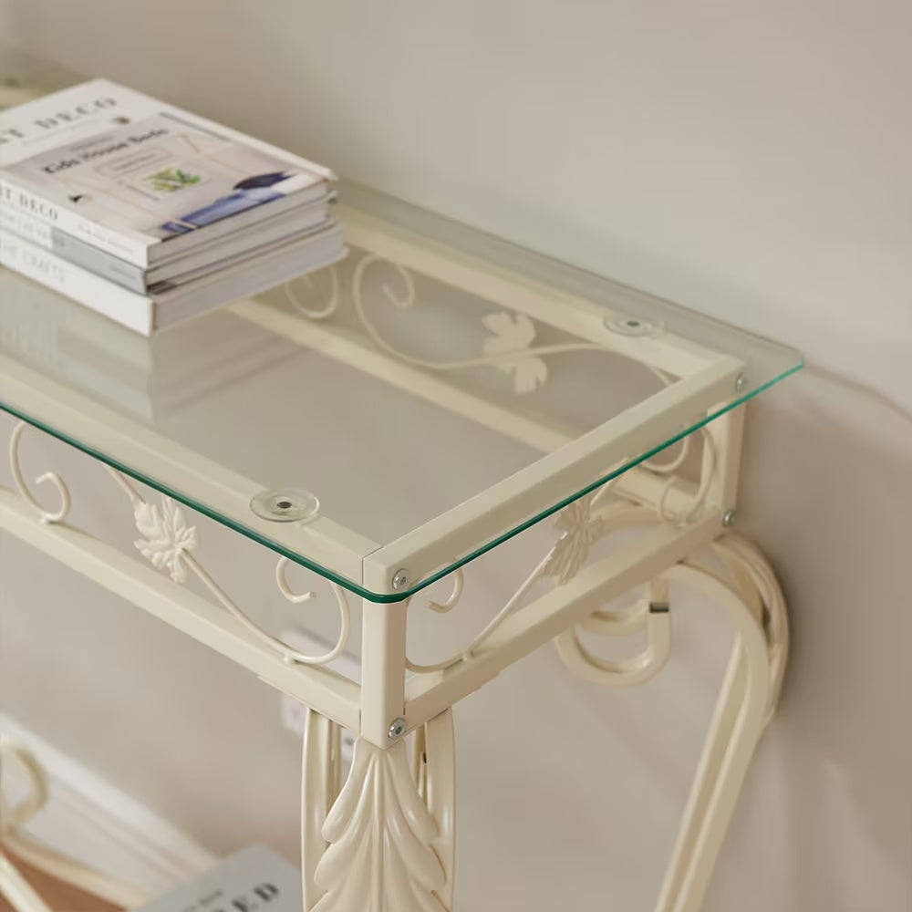 Tempered Glass Console Table White | Two-Tier Design