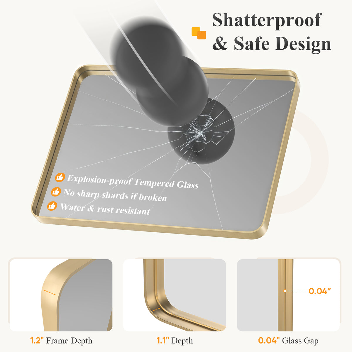 Rectangular Metal Frame Wall Mirror, Full-Length Border, Black, Silver or Gold, 32 x 40 or 32 x 48 in. — detail view 2