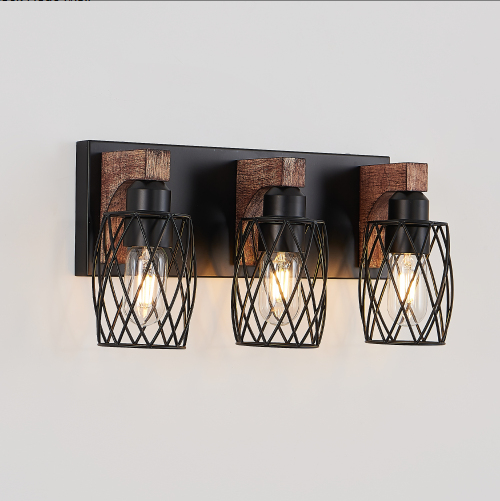 18inch Industrial Vintage 3-Light Wall Sconce - Black Cage Wall Lighti