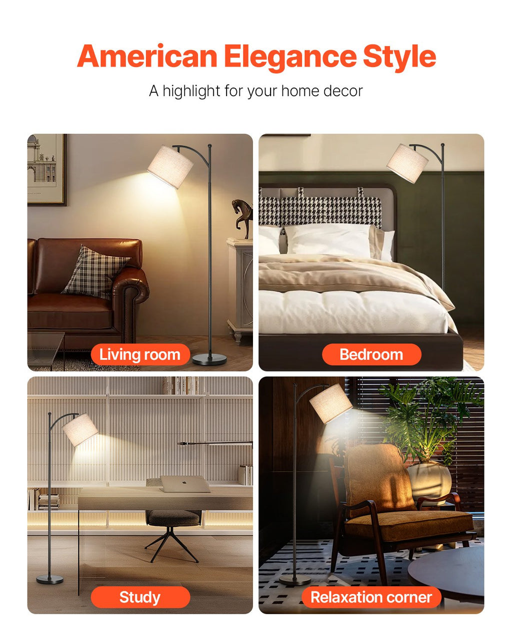 Dimmable LED Floor Lamp, Adjustable Color Temperature, Remote Control