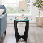 Round Glass Coffee Table with Black Metal Base, 23.5 in