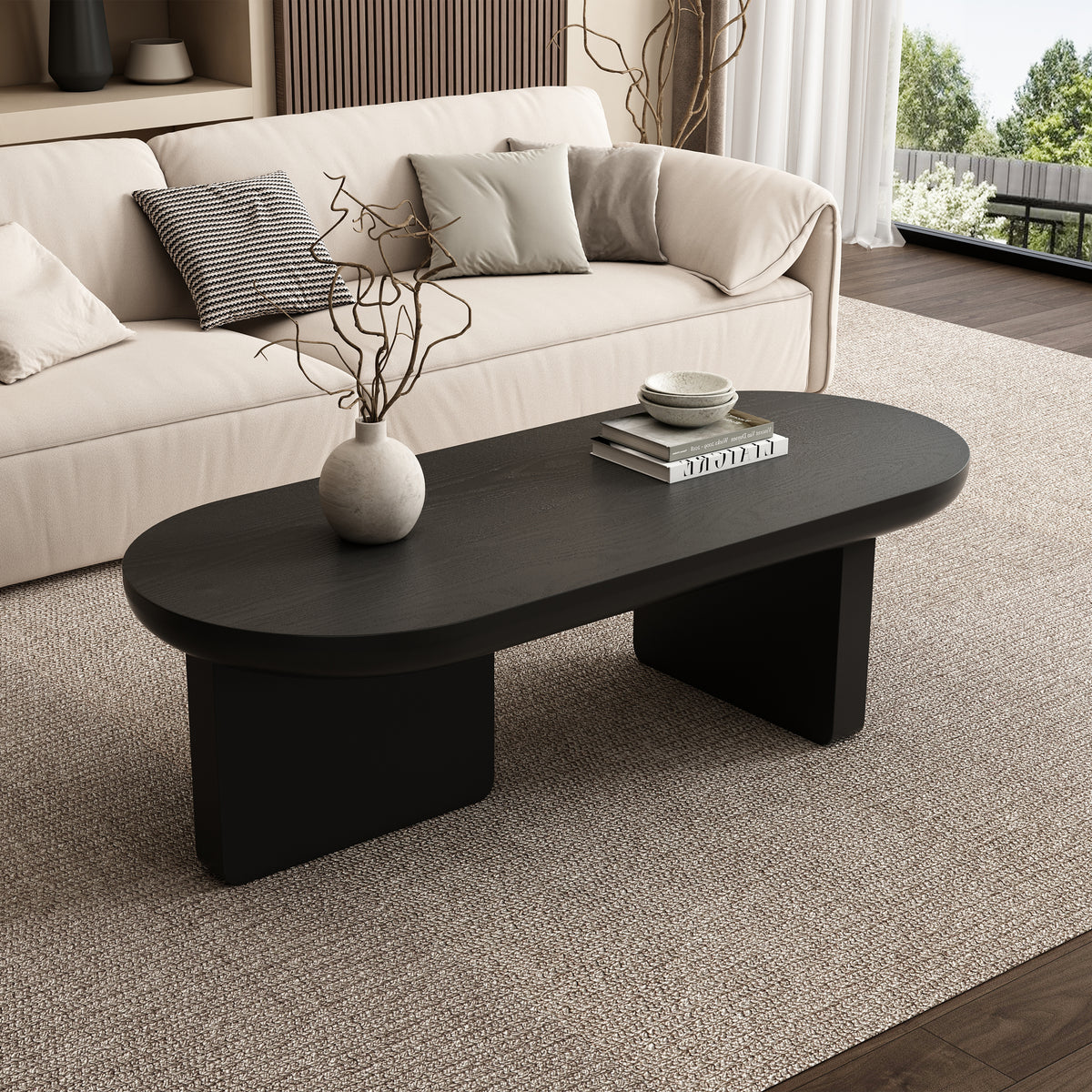 Modern Oval Coffee Table, Matte Black