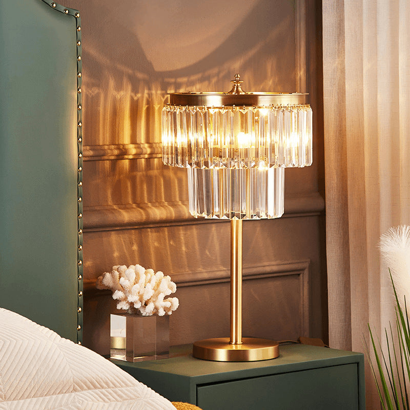 Copper Crystal Table Lamp, Tiered Prism Shade, 23 Inch