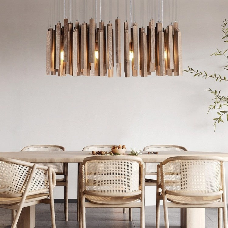 Minimalist Wood Chandelier, Light or Dark Finish, 16–47 in.