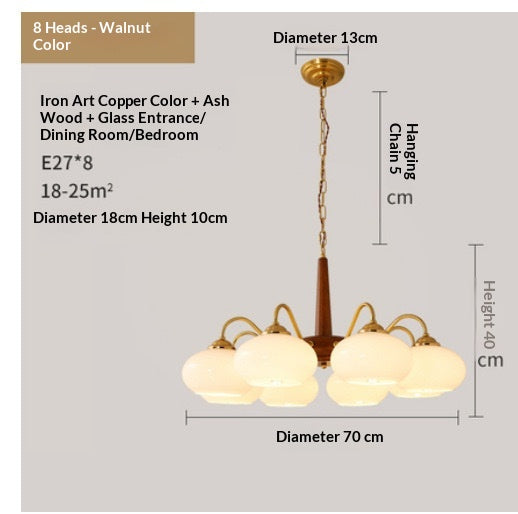 Rustic Wood-Finish Chandelier, Metal & Glass, 4, 6 or 8 Light