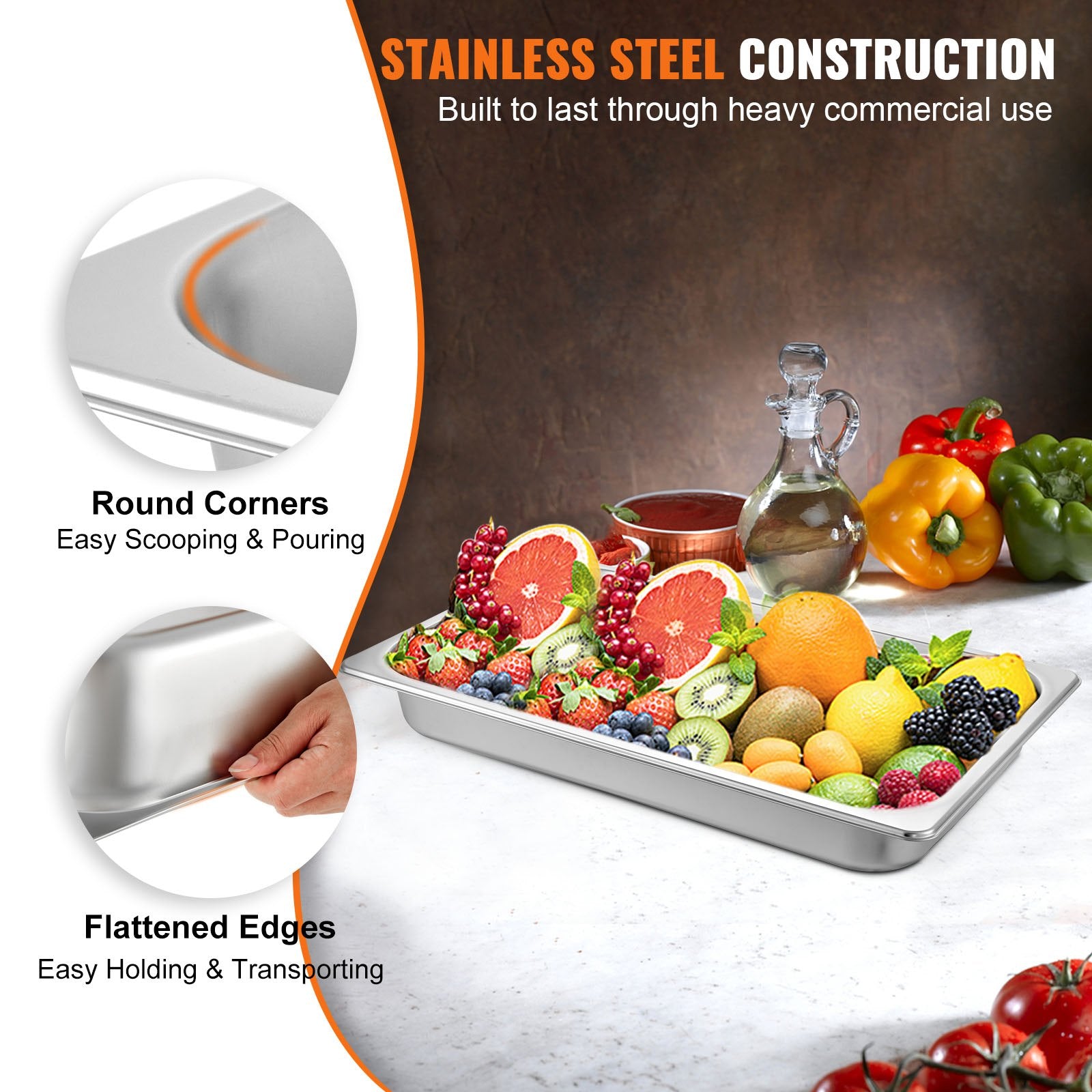 6 Pack Steam Table Pans 20.9 X 12.8 X 2.6 Inch Deep Steam Table Pan Fu