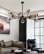 15- or 18-Light Brass-Finish Glass Chandelier, 50 in Wide